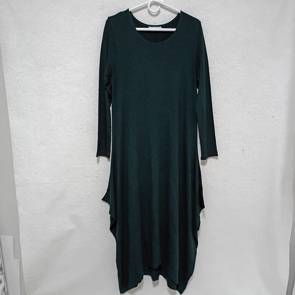 Bryn Walker Maxi Dress Size Small Dark Green Rayon Spandex Lagenlook Made In USA